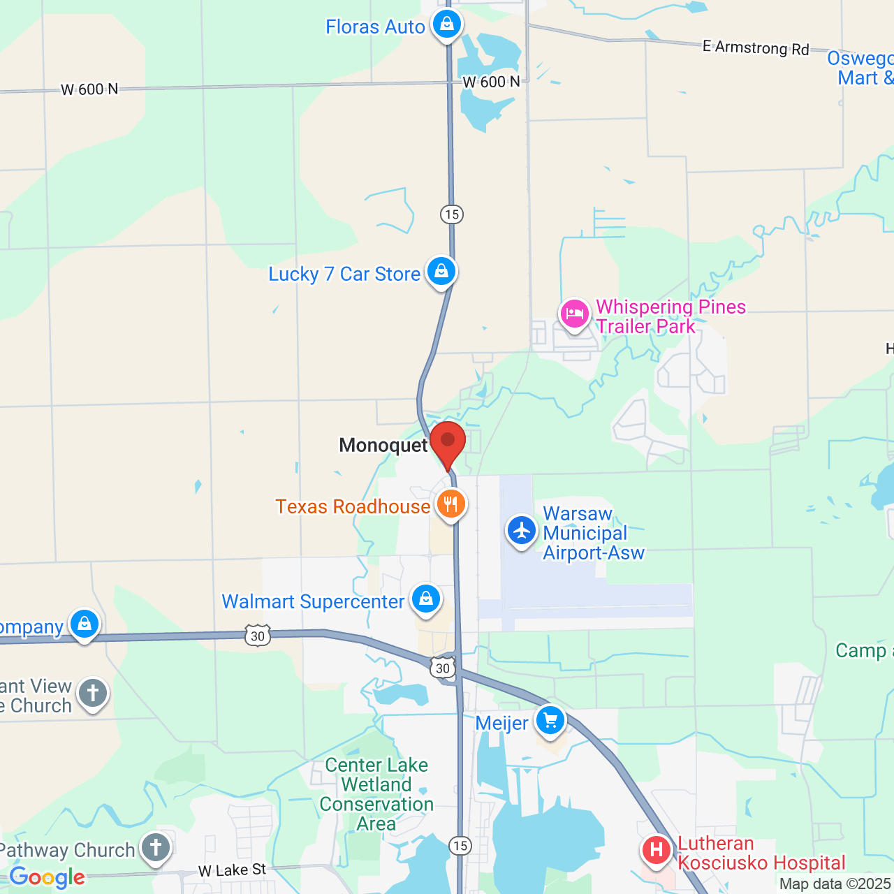 Google map image of our location in 3505 N State Rd 15 Warsaw, IN